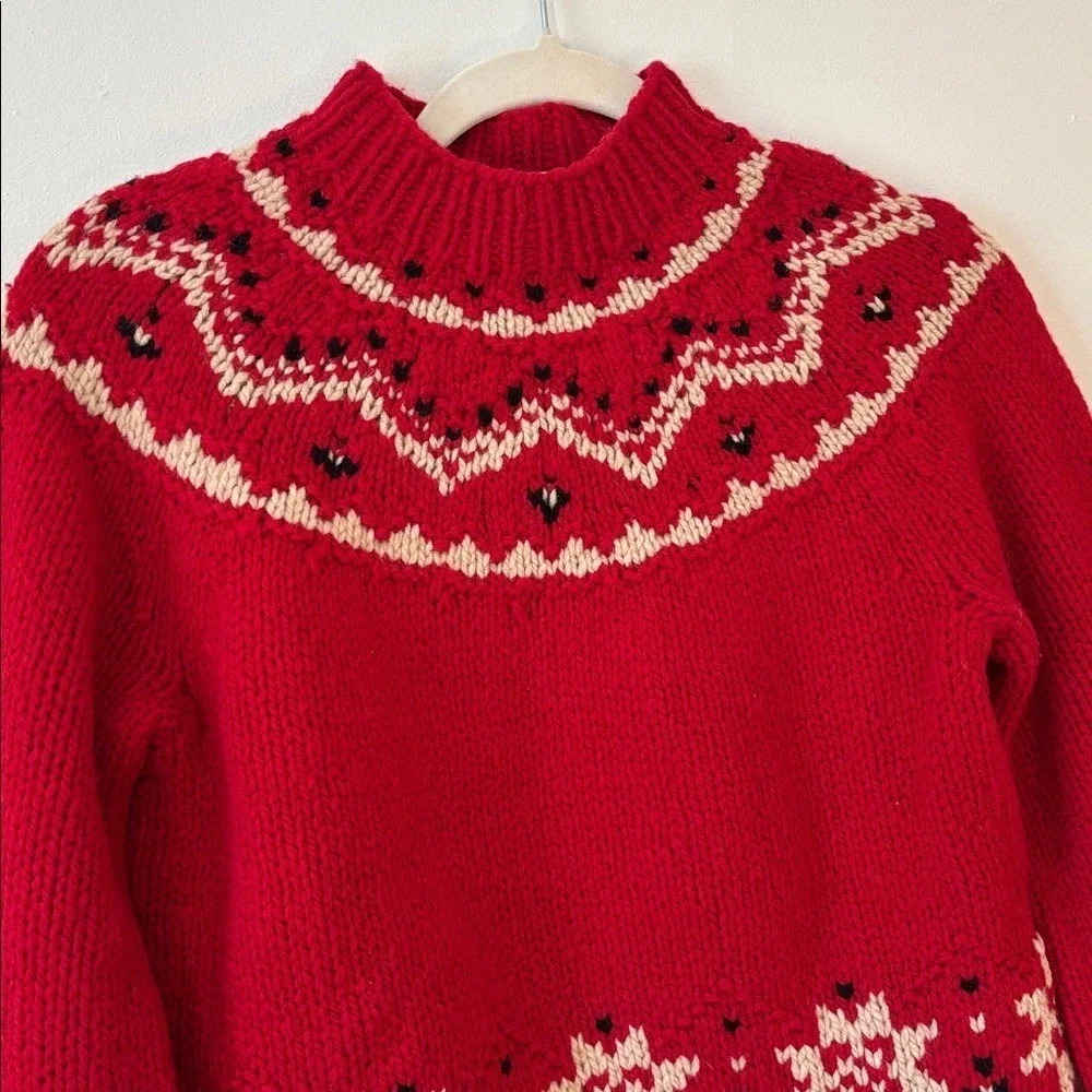 J. Crew Vintage Hand Knit Wool Cashmere‎ Fairisle Icelandic Red Sweater Medium
